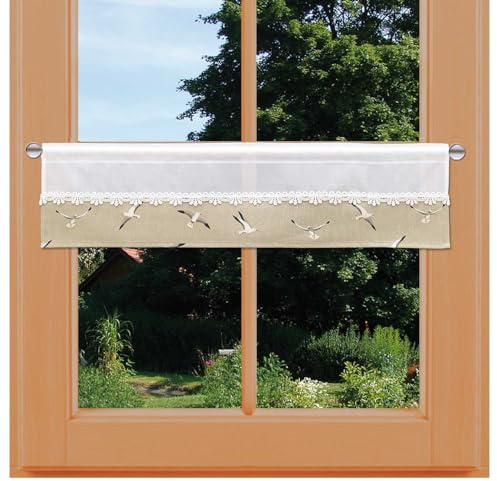 kollektion MT Feenhaus-Spitzengardine Ilma Möwe mit Vogtländischer Spitze Maritime Scheibengardine in weiß-Natur | blickdichter Scheibenhänger für Küche und Badezimmer| Höhe x Breite 20 x 106 cm