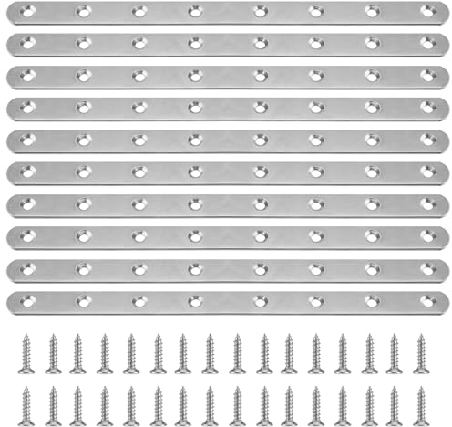 YIXNSW 10 Pezzi 244 x 19 x 3 mm Piastre Staffa Piatta Forata, Piastre di Giunzione per Riparazione, In Acciaio INOX, per Fissaggio Mensola Supporto Mobili con 80 viti