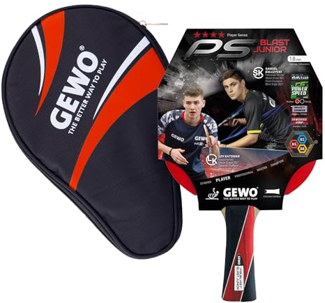 GEWO PS Blast Junior Tischtennisschläger & GEWO Tischtennisschläger Hülle mit Ballfach rot - ITTF genehmigter Anfänger-Tischtennisschläger für Kinder, 1,8mm Schwamm