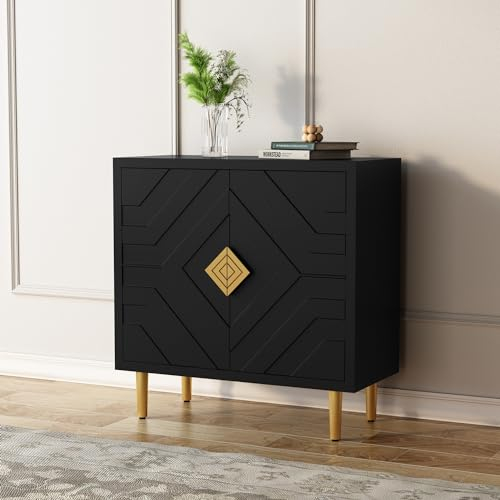 HOLTICO Kommode Sideboard mit 2 Türen, Küchenschrank, Aufbewahrungsschrank Schrank für Wohnzimmer, Küche, Schlafzimmer-Schwarz