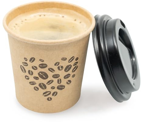 ECODESIGN-US 4 Oz Espresso Cups with Lids - Kraft 50 Sets - Disposable Cups
