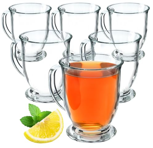 KADAX Verres à Café de 460 ml avec Poignées et Pieds, Tasses Transparentes Idéales pour Irish Coffee, Latte Macchiato, Cappuccino ou Thé (Lot de 6)