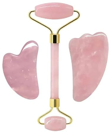 Gesichtsroller Gua Sha Gouache Schaber Natürlicher Amethyst Rose Jade Steine Roller und Guasha Set Facial Lift Hautpflege Werkzeuge, Typ 1