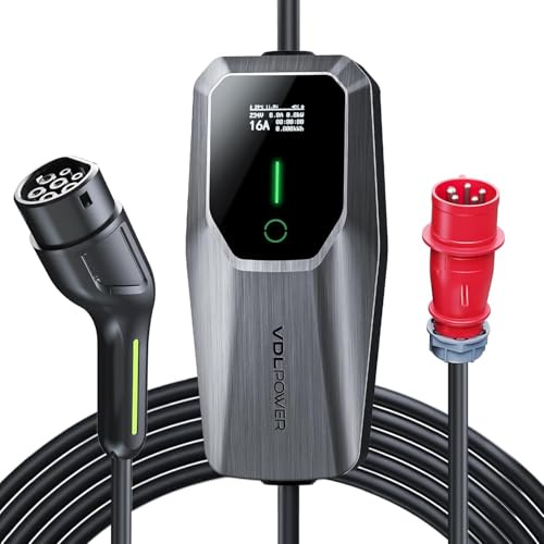 VDLPOWEREU EV Charger 11kw,Type 2 EV Charger 6A/8A/10A/13A/16A, Variable, Home Electric Car Charger Cable, 5M, with CEE 3 Pin Charger with LED Display, IP65 Waterproof