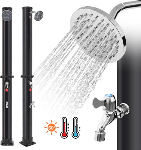 OHMG Solardusche, Gartendusche, Solar-Wassererhitzung, 35 l, verstellbarer Duschkopf, mit Kunststoffboden, Pooldusche für Pool, Strand, max. 60 °C (A-217 x 21 x 21 cm (35 l))