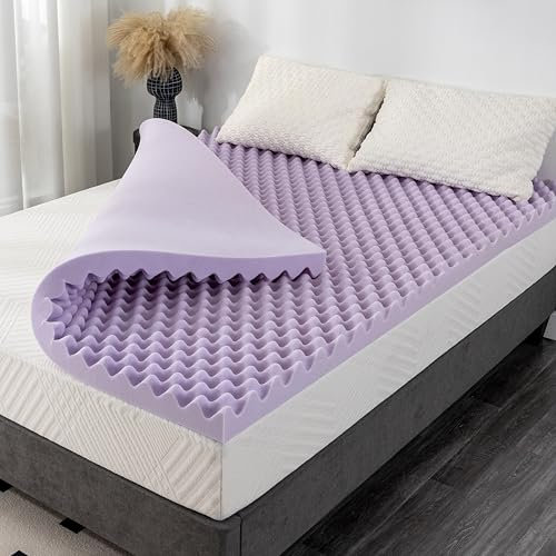 3 Inch Egg Crate Queen Memory Foam Mattress Topper, Lavender Scent Gel Infused Foam Mattress Topper for Pressure Relief, CertiPUR-US Certified Queen Bed Topper, Purple, 60×80