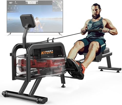 Kitopa Máquina de Remo de Agua con Pantalla LCD y rieles de Aluminio, máquina de Remo Profesional para casa con Bluetooth y Soporte para Tableta, máquina de Remo hasta 150 kg, Compatible con la