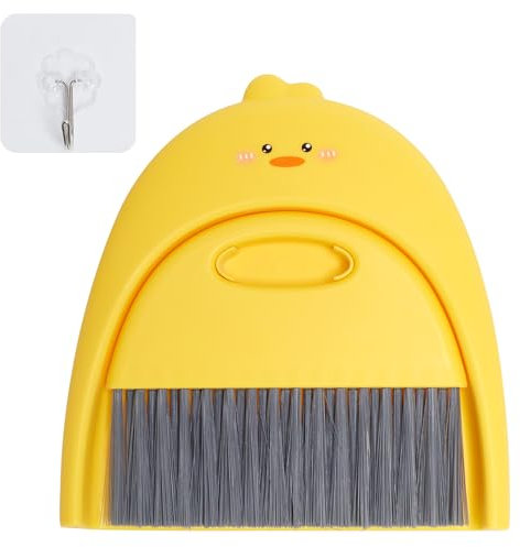 XXFLOWER Mini Dustpan and Brush Set,Portable Table Cleaning Brush with Soft Bristles,Cute Duck Sweeper Cleaning Tools for Desktop,Keyboard,Sofa,Table(Yellow)