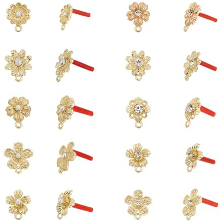 UNICRAFTALE 20 Pz 10 Stili Fiore Orecchini A Bottone Orecchini Dorati con 100 Pezzi Dadi Orecchini Perno per Orecchini in Lega con Strass e Perle per Forniture per La Creazione di Gioielli Fai Da Te