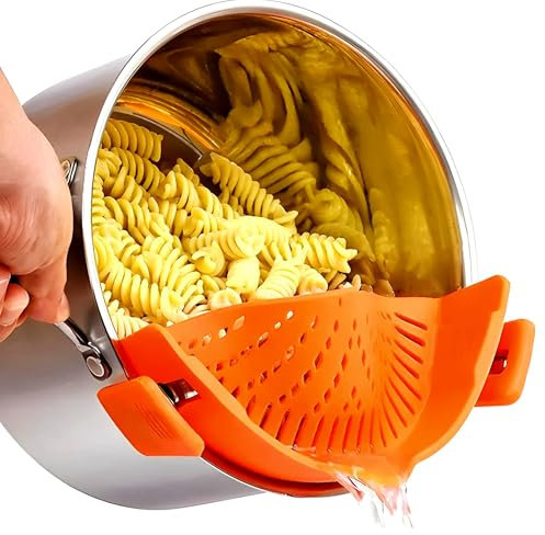 Bricoloco Escurridor de pasta y verduras de silicona plegable con pinza de agarre a la olla | Colador de cocina para escurrir alimentos (1)