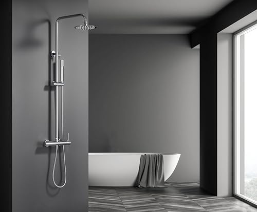 Mice - Columna de ducha con monomando y rociador extraplano, Griferia de baño barra de ducha - Serie Brezzo (Cromo)