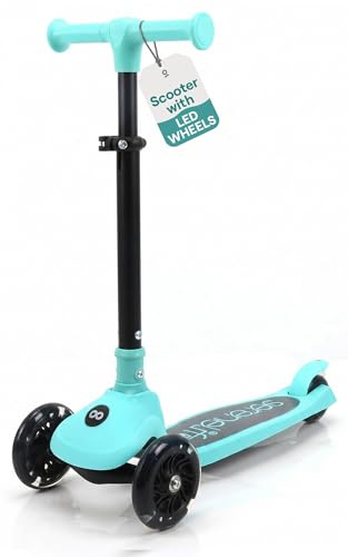 SereneLife 3-Wheel Foldable Kids Scooter – LED Wheel Lights, Adjustable Handlebar, Rear Foot Brake, Lean-to-Steer, Anti-Slip Deck – Ideal for Toddlers & Kids 3+, up to 110 lbs