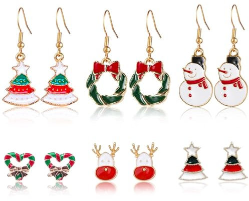 6 Paar Weihnachtsohrringe, Ohrstecker Für Damen, Weihnachtsschmuck