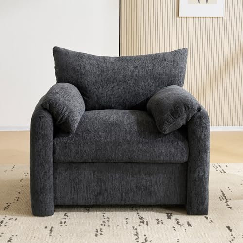 Merax Sessel Chenille-Stoff übergroßer Sessel Ohrensessel Loungesessel mit Armlehnen modern Holzbeine Einzelsofa Freizeitstuhl für Wohnzimmer/Lesezimmer, Grau