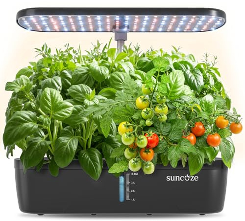 SUNCOZE Hydroponics Growing System Kit 12 Pods, Indoor herb Garden with 20W LED Grow Light, Visible Water Tank with Pump, 2.2-12.4 Adjustable Height Indoor Gardening System, Gardening Gifts, Black