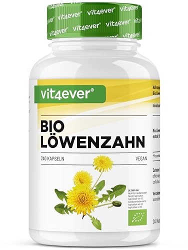 Tarassaco biologico - 240 capsule - 1500 mg di estratto di radice di tarassaco - Rapporto 10:1 altamente dosato - Vero estratto di Taraxacum officinale - Senza additivi - Vegan