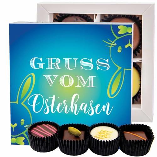 Hallingers Genuss Manufaktur Pralinen Oster-Geschenk - ohne Alkohol, handmade aus Confiserie-Edelkakao in wertiger Geschenkbox Gruß vom Osterh..., Ostern Körbchen für Frauen Männer