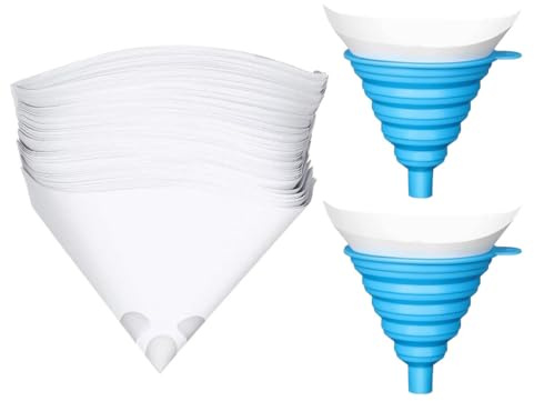 Hitopin Filtros de Pintura Desechables de Papel, 250PCS Coladores de Filtro de Pintura Desechables de Papel, Filtro de Resina con Malla de Nailon, con 2 Filtro de Silicona, para Pintura