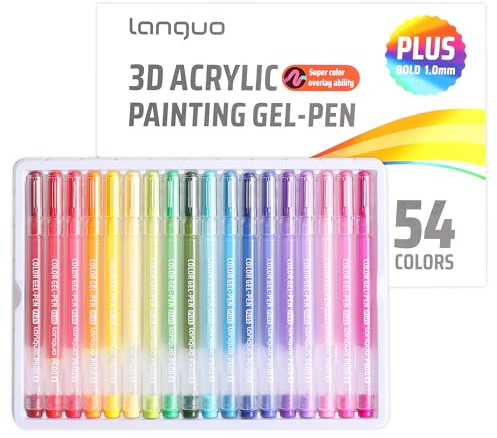 languo 54 Colours Acrylic Gel Pens for Colouring, 1mm Bullet Tip | 3D Painting Effects, Smooth Ink Flow, Works on Black Paper, Rock, Glass and Fabric, Great for DIY Crafts
