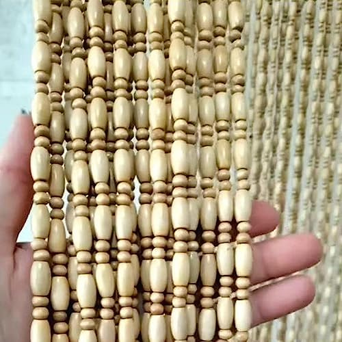 Cortina de puerta de madera natural con cuentas hecha a mano, 45 hebras (90 x 150 cm), divisor de habitación, cuentas de mosquitera, elegantes cortinas de entrada, decoración bohemia para el hogar
