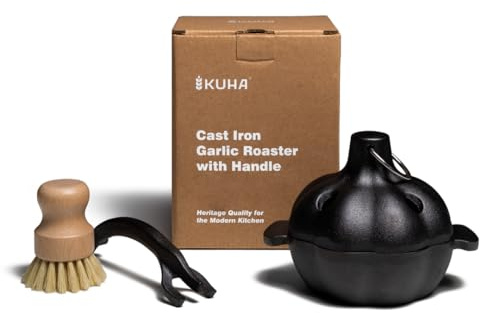 Kuha 5-In Cast Iron Garlic Roaster – Pre-Seasoned Garlic Baker Pot with Vented Lid & Handle, Smoker Box for Oven, Grill & BBQ - Roast Garlic, Potatoes & Veggies