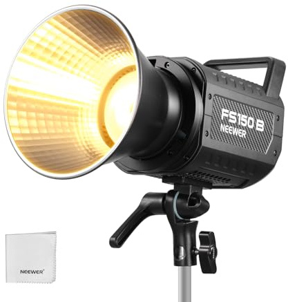 NEEWER FS150B LED Studio Video Light 2.4G/APP Control, 130W Bi Color COB Continuous Output Lighting with Cleaning Cloth for Photography Video Recording 4 Dimming Curves/2700K-6500K/CRI97+/Bowens Mount
