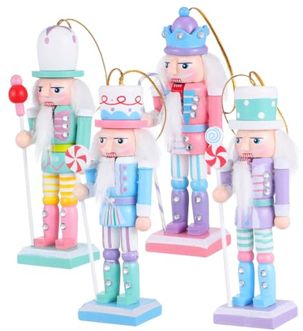 MUELODSIC 4 Piezas Adornos Cascanueces Navideños Colgantes de Figuras de Soldado con Diseño para Decoración de Árbol y Fiestas Navideñas