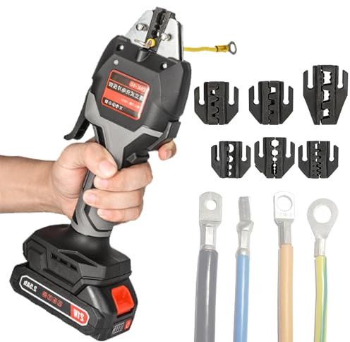 VNATWGOO Pince à Sertir Automatique sans Fil, à Batterie, avec 2 Batteries Et 7 Matrices De Sertissage, 16 KN Portable pour Cosses De 0,5 à 50 Mm²