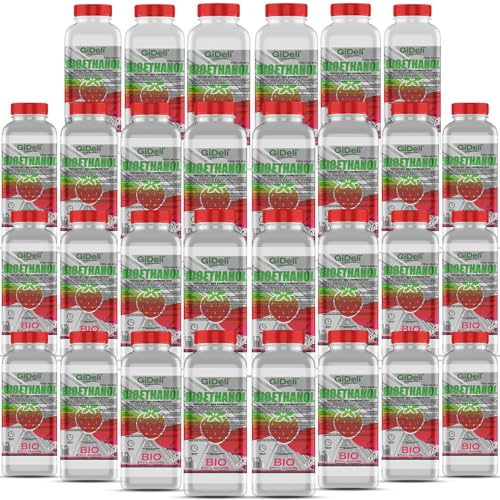 GiDeli Bioéthanol - Lot de 30 x 1 l - Parfum fraise des bois - 96,6 % d'éthanol - Pour intérieur et extérieur - Sans fumée et suie - Fabriqué à partir de maïs et de betterave sucrière