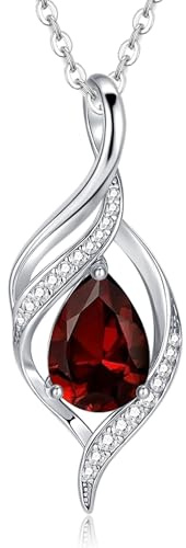 LOCIBLO January Birthstone Necklaces for Women Teardrop Necklace 925 Sterling Silver White Gold Infinity Love Pendant Red Created Garnet Necklace Birthday Jewellery, 18+2
