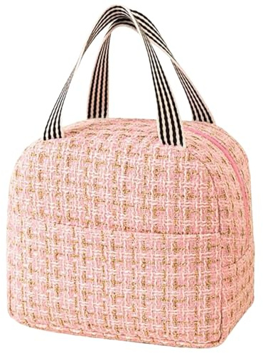 HTTDSLF Sac Isotherme Repas Femme, Lunch Bag Isotherme Souple et Pliable, Sac à Lunch Isolé En éTanche, pour Le Travail, Sac à DéJeuner Pliable LéGer, Pour Bureau Pique Nique(Rose)
