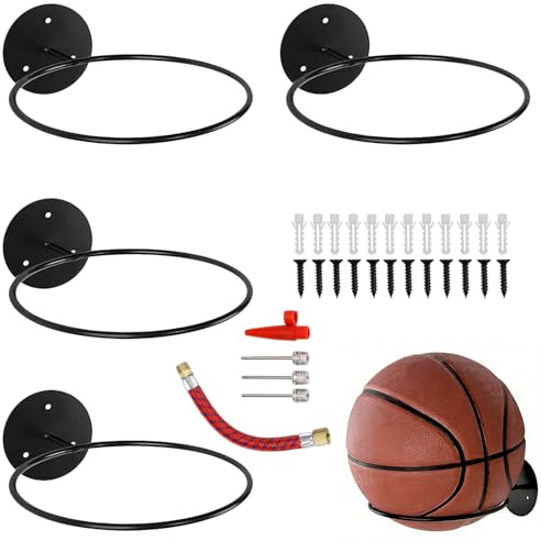4 St Bollhållare För Vägg, Väggmonterad Bollställ, Baskethållare För Vägg, Baskethållare Väggmonterad, Med Skruv Och Uppblåsbart Kit, För Basket Volleyboll Fotboll Rugby