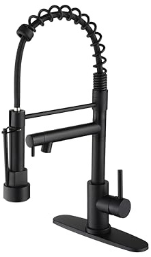 Wicbim Kitchen Sink Faucet with Pull Down Sprayer Contemporary Stainless Steel Single Handle Spring Kitchen Faucets Double-Headed with Deck Plate