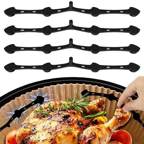 Zxnqzed Aimants pour Papier Cuisson Airfryer, 4 PCS Bandes Magnétiques en Silicone pour Sécurise Papier Sulfurisé Jetable, Universels Accessoires pour Friteuses Air Fryer Simple & Double Panier