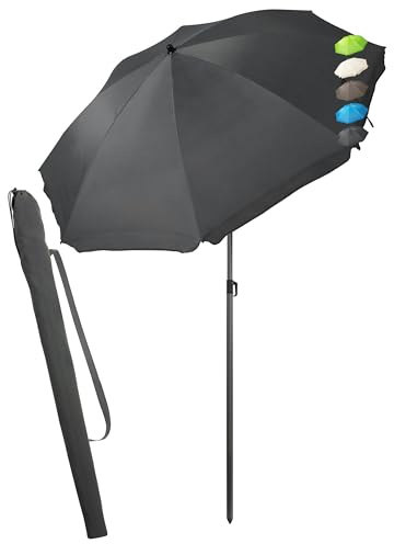 Menz Sonnenschirm Strand UPF 50, Ø 180 cm, Fb. Anthrazit | UV Sonnenschutz Strand, Strandschirm, Sonnenschirm mit Schutzhülle, Strandschirm windfest stabil