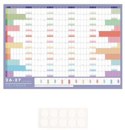Väggplanerare 2026-2027 UK akademiskt år väggplanerare A2-storlek (16,5 tum x 23,5 tum), juli 2026 - juni 2027, med Mini 26-27 kalender för kontor, hem och skola, icke-laminerad årsplanerare