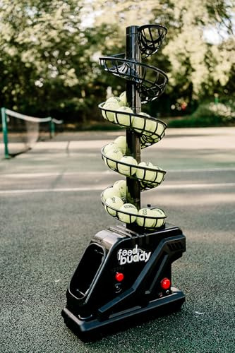 Feed Buddy PRO Automatic Tennis Ball Machine – Mains & Battery Powered Ball Feeder for Solo Practice, Portable Tennis Trainer, UK Company