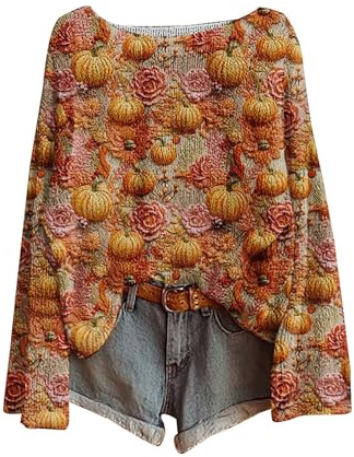 Tröja dam halloween spöke retro avslappnad pullover grafiskt tryck toppar | Långärmad rund hals stickad tröja för kvinnor blus varm retro elegant lättviktig dekorativ tunika t-shirt