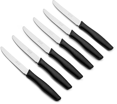 Arcos Set di 6 Coltelli da Carne - Set di Coltelli Sdentati Multifunzione - Lama in Acciaio Inossidabile Nitrum da 110 mm - Manico Ergonomico in Polipropilene Nero - Serie Nova