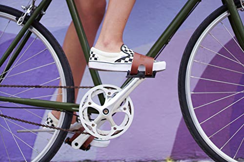 Oopsmark Lederpedalgurt Zehenriemen für Fahrradpedale mit Fester Gang (Braun)