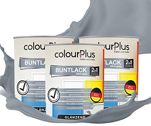 colourPlus 2in1 Buntlack Glänzend (2,25L Silbergrau/Grau RAL 7001) – Wetterfeste Holzfarbe Holzlack & Küchenmöbellack. Getrocknet auch für Kinderspielzeug. Für Innen & Außen