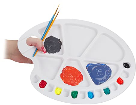 Relaxdays Mischpalette für Farben, Malpalette mit Griffloch, für Schule und Künstler, mit 20 Mulden, Kunststoff, weiß, 1,50 x 34,00 x 25,00cm