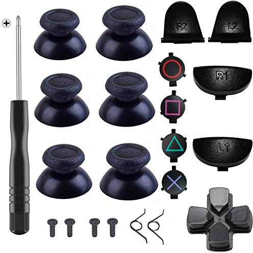Yosikr Thumbsticks Joystick für Playstation 4 PS4 Controller mit Kreuzschraubendreher + L2 R2 L1 R1 Trigger Ersatzteile + ABXY Bullet Buttons + D-Pad + Kleine Feder (Schwarz)