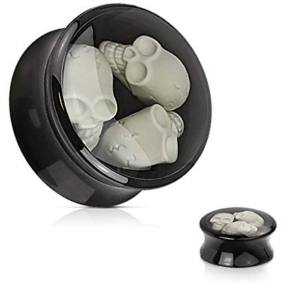 Treuheld® | 3D Totenkopf Ohr Plug | Schwarz/Weiß/Transparent