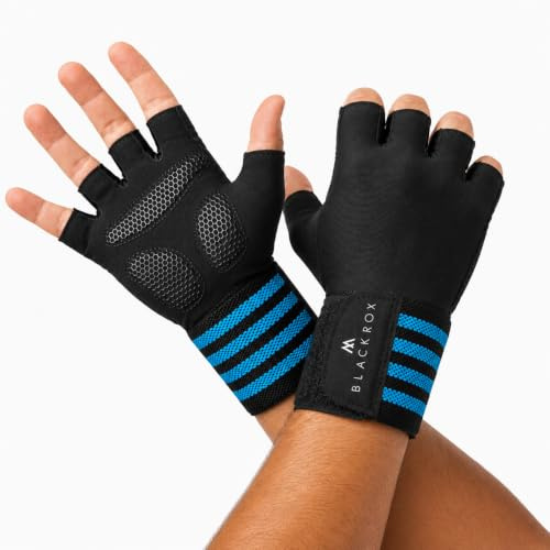 BLACKROX Trainingshandschuhe Vergleichssieger Fitness Handschuhe mit Handgelenkstütze Herren u. Damen, Handschuhe für Kraftsport, Gym Gloves Fitnesshandschuhe, Bodybuilding (Blau, M)