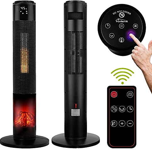 Tronitechnik® Heizlüfter Turmheizstrahler 1000 / 2000W Heizstrahler Standheizstrahler mit Fernbedienung Timer Kamineffekt Heizung Turm-Keramik-Heizer Heizlüfter Heizgerät Kamin Oszillationsfunktion