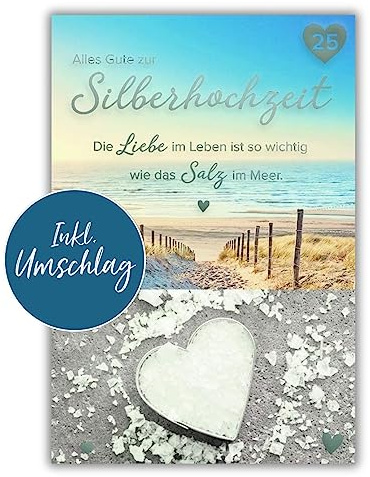 bsb Karte zur Silberhochzeit - liebevolles Geschenk zur Silberhochzeit mit Meer-Motiv - Glückwunsch-Karte mit Umschlag - silberner Hochzeitstag Geschenk in 11,5 x 17,0 cm