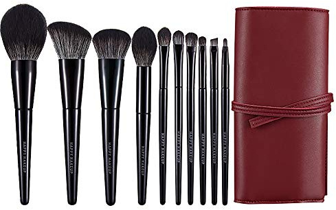 Makeupborstset 10 fibrer skönhetsverktyg ögonskugga ögonbryn ögonfrans läppborste set bärbar borste (svart, borste + väska)