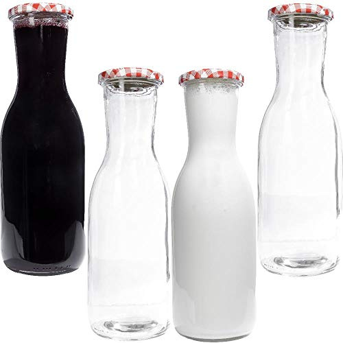 mikken 4 x Glasflasche 1,0 Liter Karaffe inkl. Etiketten