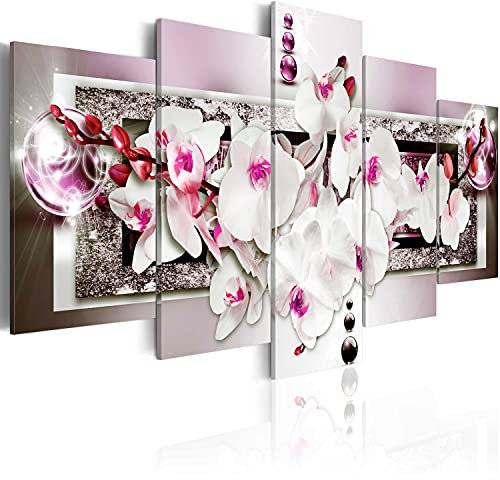 Cuadros B&D XXL - Cuadro de Cristal acrílico Abstracto 200x100 cm Impresión de 5 Piezas Pintura sobre Vidrio Imagen Gráfica Decoracion de Pared Flores Orquídea b-A-0085-k-p